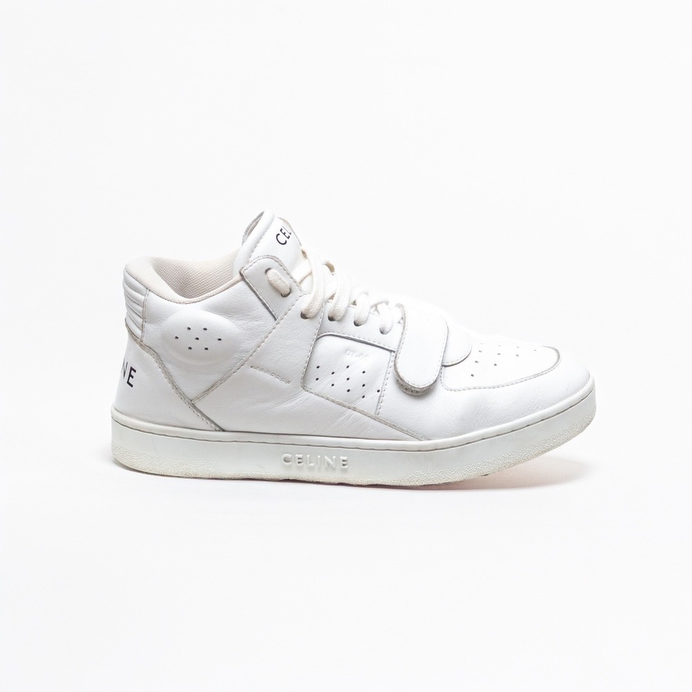 CELINE CT-02 Womens White Calf Leather High-Top Logo Sneakers SIZE‎ 37 EU / 7 US - Picture 3 of 15